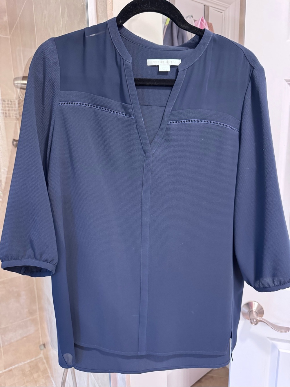 Cooper & ella navy sheer blouse